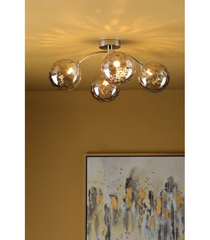 Izzy 4 Light Semi Flush Ceiling Light Polished Chrome Smoked Dimpled 150mm Glass-3