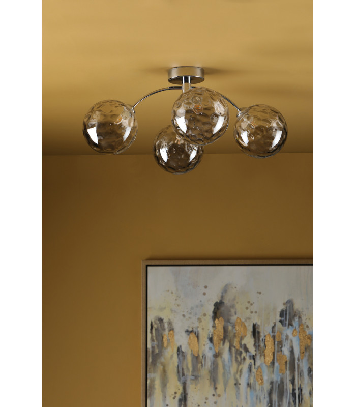 Izzy 4 Light Semi Flush Ceiling Light Polished Chrome Smoked Dimpled 150mm Glass-4
