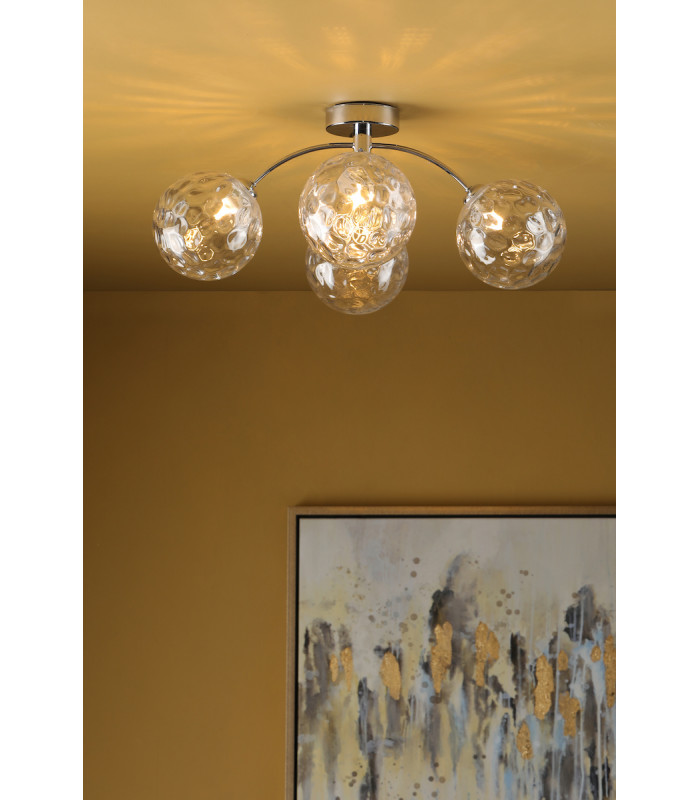 Izzy 4 Light Semi Flush Ceiling Light Polished Chrome Clear Dimpled 150mm Glass-3