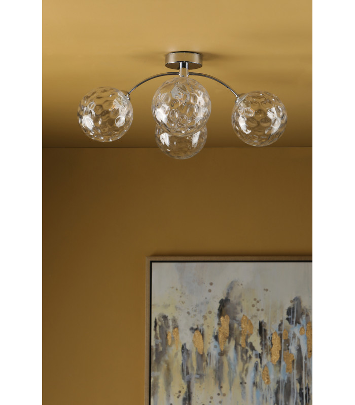 Izzy 4 Light Semi Flush Ceiling Light Polished Chrome Clear Dimpled 150mm Glass-4