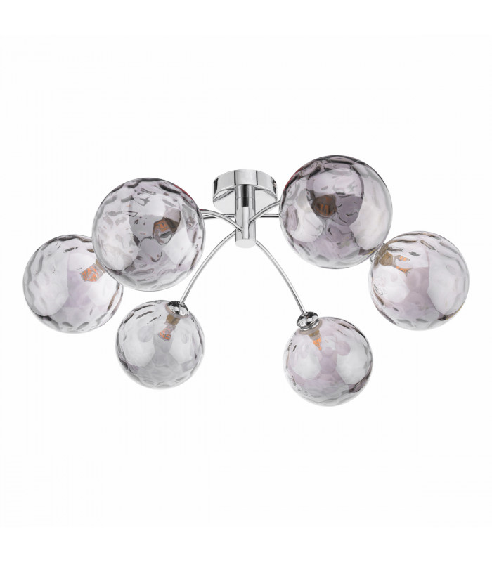 Izzy 6 Light Semi Flush Ceiling Light Polished Chrome Smoked Dimpled 150mm Glass-2