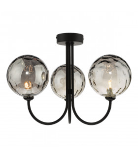 Jared 3 Light Semi Flush Ceiling Light Matt Black Smoked Dimpled 150mm Glass