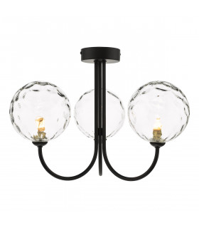 Jared 3 Light Semi Flush Ceiling Light Matt Black Clear Dimpled 150mm Glass