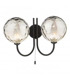 Jared 2 Light Wall Light Matt Black Smoked Dimpled 150mm Glass-1