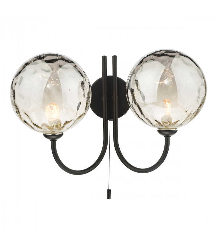 Jared 2 Light Wall Light Matt Black Smoked Dimpled 150mm Glass-1