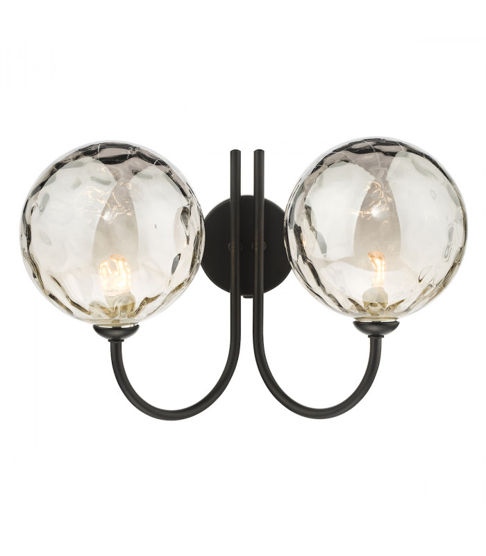 Jared 2 Light Wall Light Matt Black Smoked Dimpled 150mm Glass-2