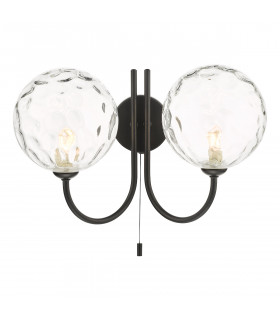 Jared 2 Light Wall Light Matt Black Clear Dimpled 150mm Glass-1