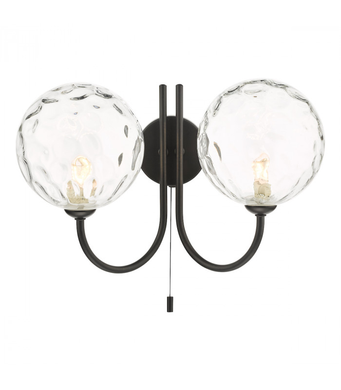 Jared 2 Light Wall Light Matt Black Clear Dimpled 150mm Glass-1