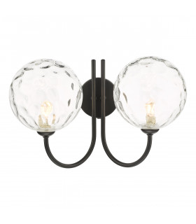 Jared 2 Light Wall Light Matt Black Clear Dimpled 150mm Glass-2