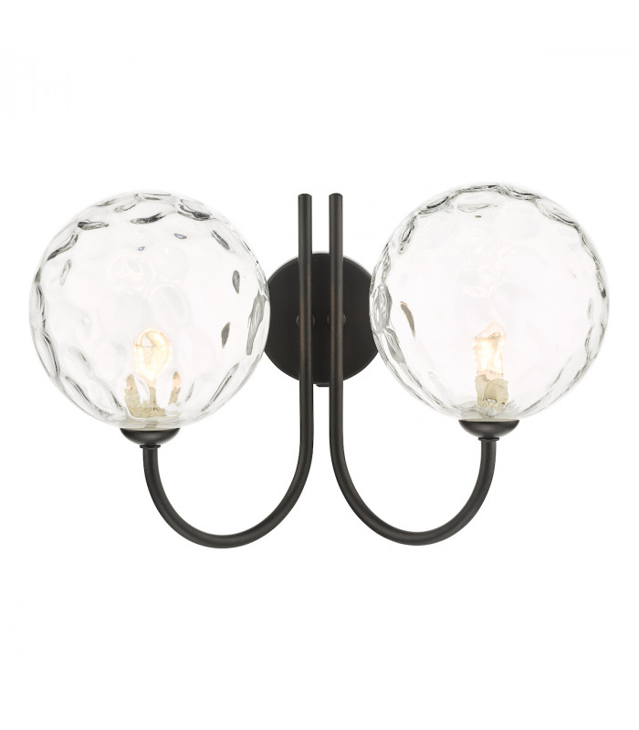 Jared 2 Light Wall Light Matt Black Clear Dimpled 150mm Glass-2