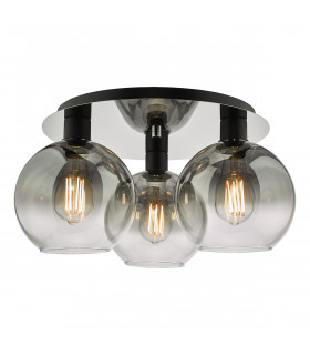 Lycia 3 Light Flush Ceiling Light Matt Black Smoked Ombre Glass-1