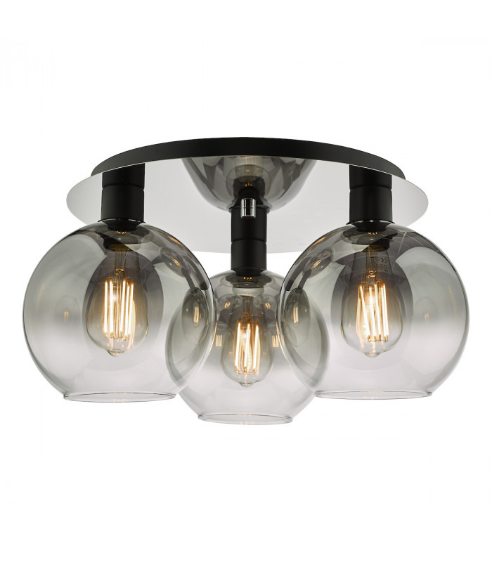 Lycia 3 Light Flush Ceiling Light Matt Black Smoked Ombre Glass-1