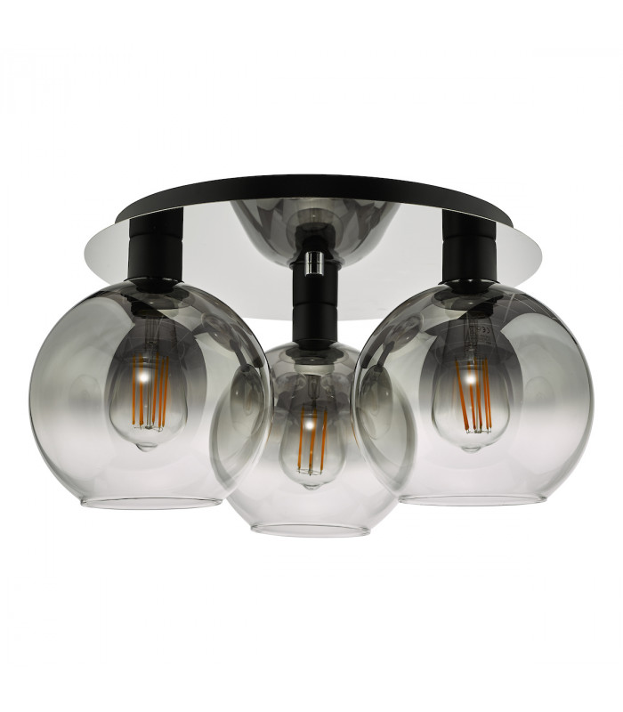 Lycia 3 Light Flush Ceiling Light Matt Black Smoked Ombre Glass-2