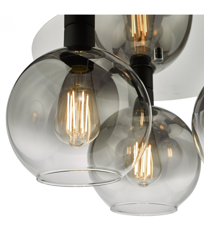 Lycia 3 Light Flush Ceiling Light Matt Black Smoked Ombre Glass-3