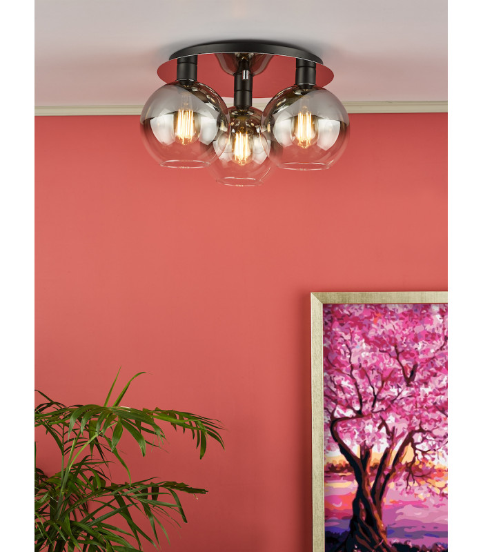 Lycia 3 Light Flush Ceiling Light Matt Black Smoked Ombre Glass-4