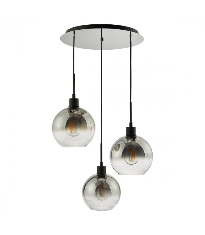 Lycia 3 Light Cluster Pendant Ceiling Light Matt Black Smoked Ombre Glass-2