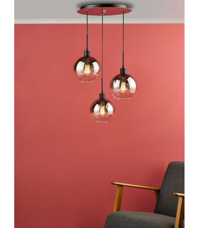 Lycia 3 Light Cluster Pendant Ceiling Light Matt Black Smoked Ombre Glass-4
