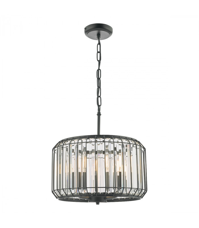 Naeva 3 Light Pendant Ceiling Light Satin Black Crystal-1