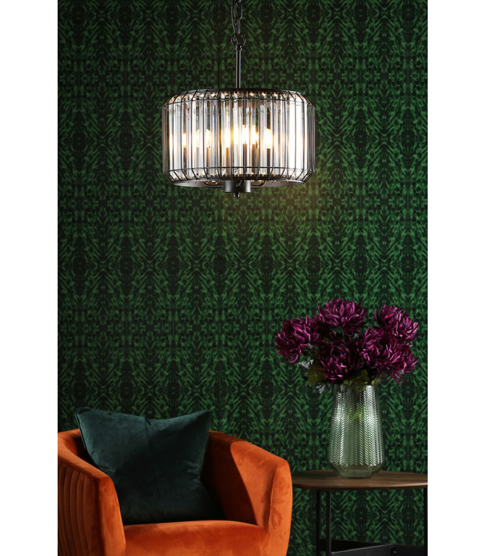 Naeva 3 Light Pendant Ceiling Light Satin Black Crystal-5