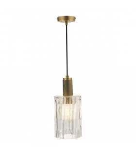 Nikolas Pendant Ceiling Light Natural Solid Brass Ribbed Cylinder Glass-1