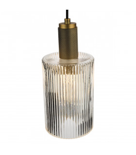 Nikolas Pendant Ceiling Light Natural Solid Brass Ribbed Cylinder Glass-2