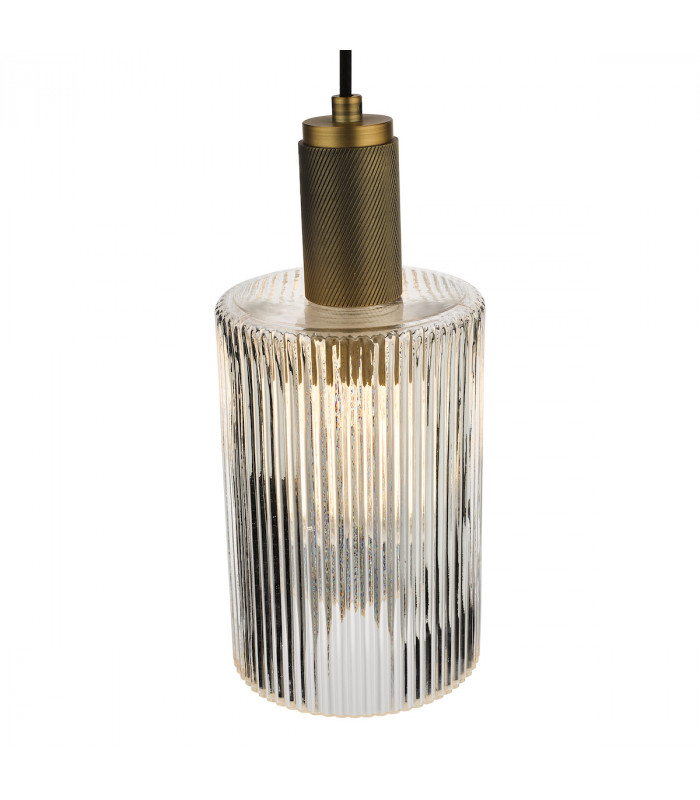 Nikolas Pendant Ceiling Light Natural Solid Brass Ribbed Cylinder Glass-2