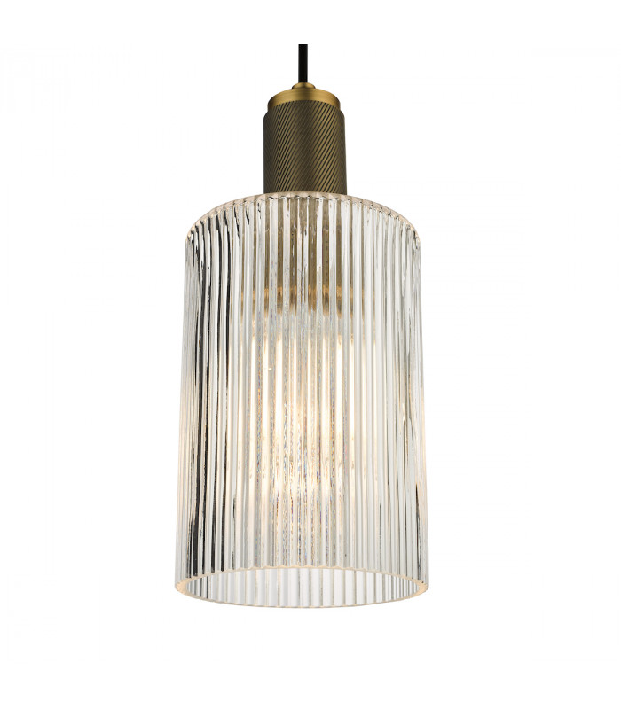 Nikolas Pendant Ceiling Light Natural Solid Brass Ribbed Cylinder Glass-3