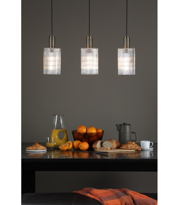 Nikolas Pendant Ceiling Light Natural Solid Brass Ribbed Cylinder Glass-6