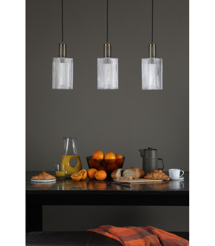 Nikolas Pendant Ceiling Light Natural Solid Brass Ribbed Cylinder Glass-7