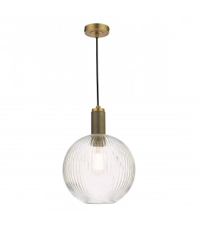 Nikolas Pendant Ceiling Light Natural Solid Brass Ribbed Round Glass-1