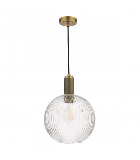 Nikolas Pendant Ceiling Light Natural Solid Brass Ribbed Round Glass-2