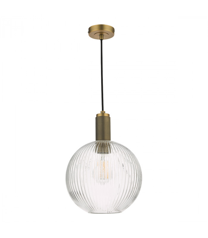 Nikolas Pendant Ceiling Light Natural Solid Brass Ribbed Round Glass-2