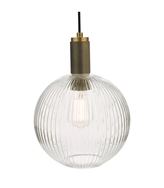 Nikolas Pendant Ceiling Light Natural Solid Brass Ribbed Round Glass-3