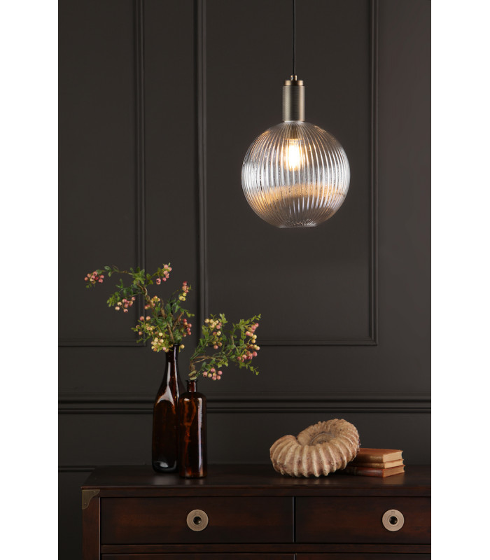 Nikolas Pendant Ceiling Light Natural Solid Brass Ribbed Round Glass-4