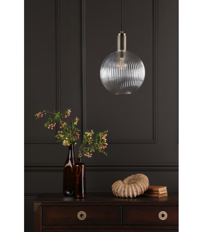 Nikolas Pendant Ceiling Light Natural Solid Brass Ribbed Round Glass-5
