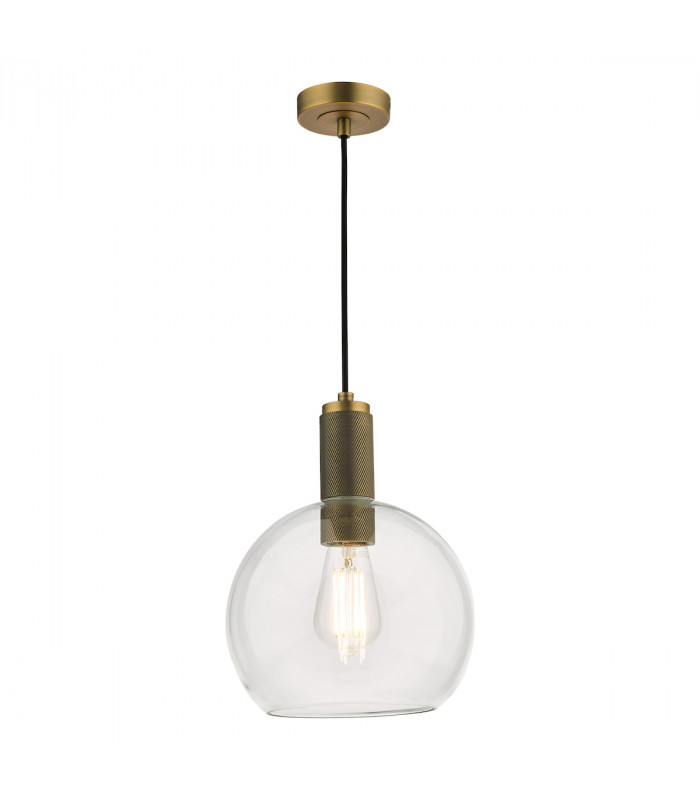 Nikolas Pendant Ceiling Light Natural Solid Brass Round Clear Glass-1