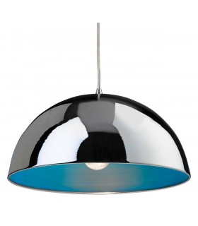 1 Light Dome Ceiling Pendant Chrome, Blue Inside, E27 - 1