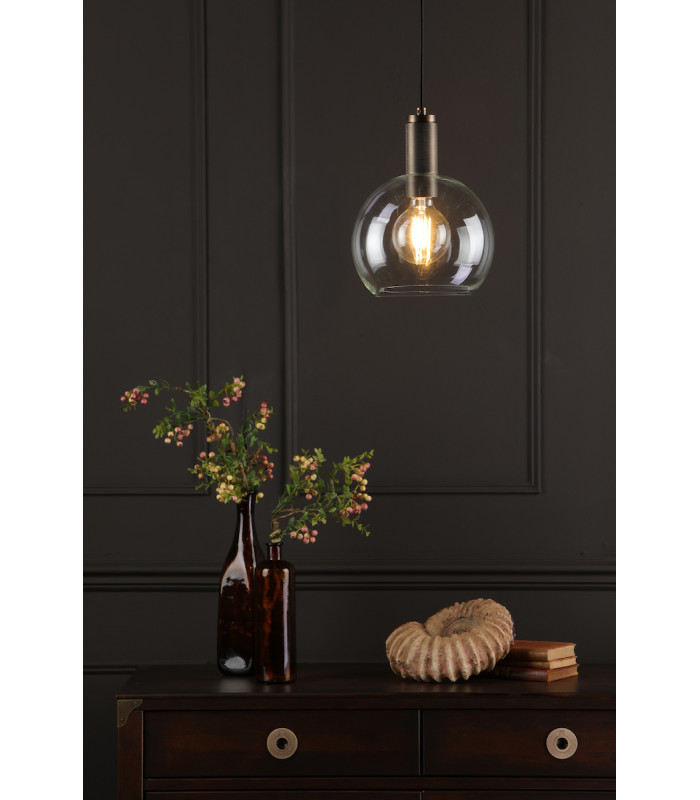 Nikolas Pendant Ceiling Light Natural Solid Brass Round Clear Glass-4