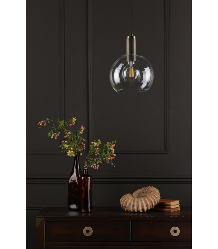 Nikolas Pendant Ceiling Light Natural Solid Brass Round Clear Glass-5