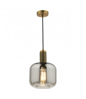 Nikolas Pendant Ceiling Light Natural Solid Brass Smoked Rounded Cuboid Glass-1