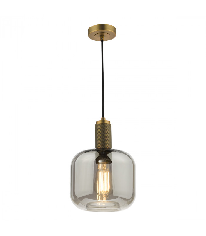 Nikolas Pendant Ceiling Light Natural Solid Brass Smoked Rounded Cuboid Glass-1