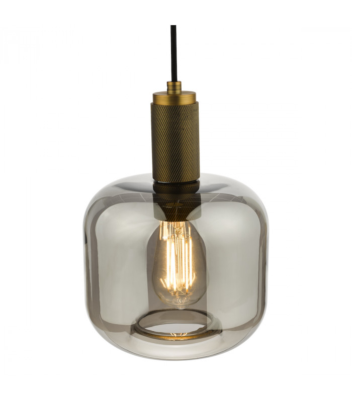 Nikolas Pendant Ceiling Light Natural Solid Brass Smoked Rounded Cuboid Glass-3