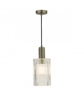 Nikolas Pendant Ceiling Light Polished Nickel Ribbed Cylinder Glass-1