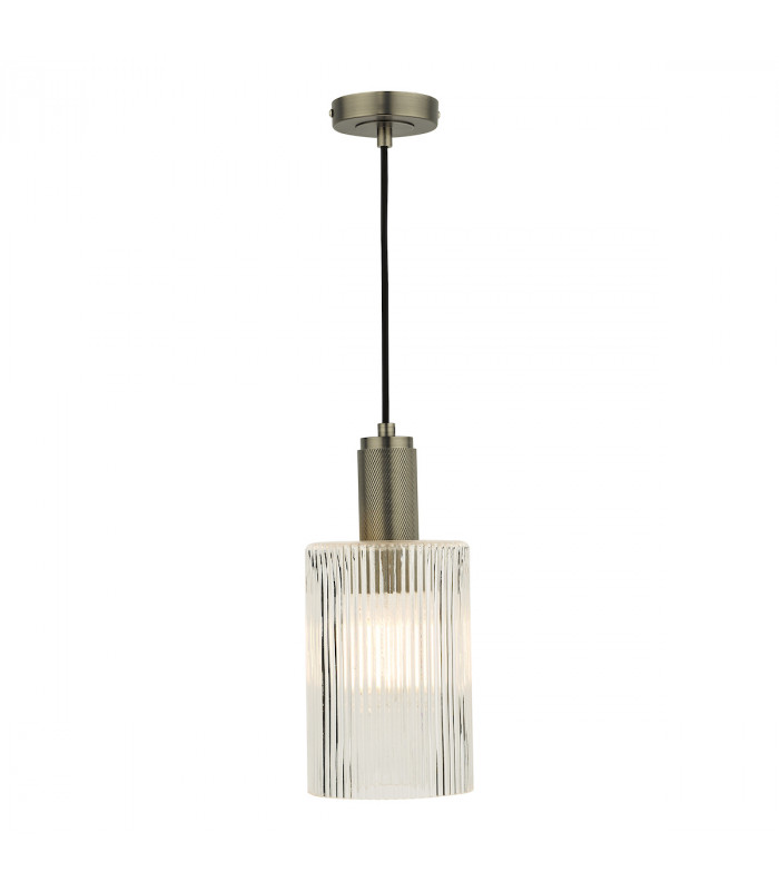 Nikolas Pendant Ceiling Light Polished Nickel Ribbed Cylinder Glass-1