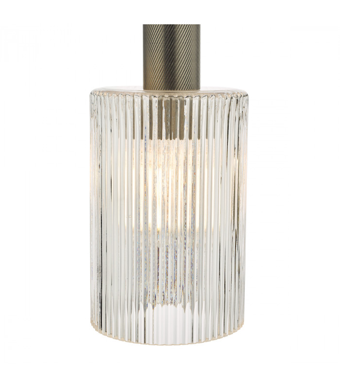 Nikolas Pendant Ceiling Light Polished Nickel Ribbed Cylinder Glass-2