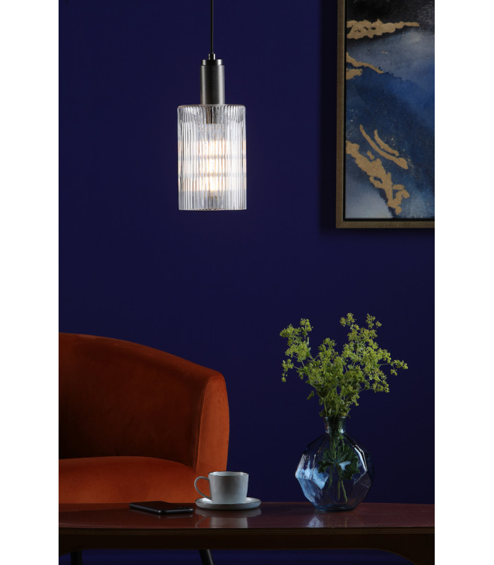Nikolas Pendant Ceiling Light Polished Nickel Ribbed Cylinder Glass-3
