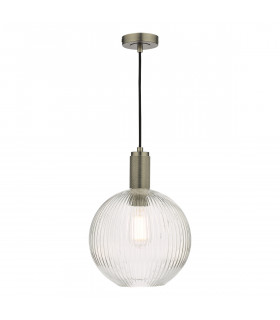 Nikolas Pendant Ceiling Light Antique Chrome Ribbed Round Glass-1