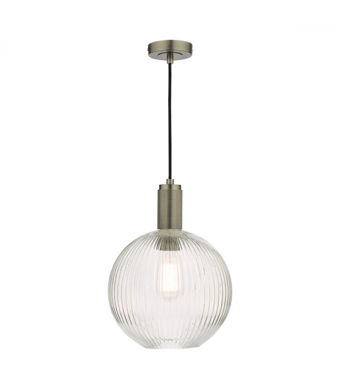 Nikolas Pendant Ceiling Light Antique Chrome Ribbed Round Glass-1