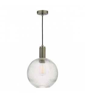 Nikolas Pendant Ceiling Light Antique Chrome Ribbed Round Glass-2