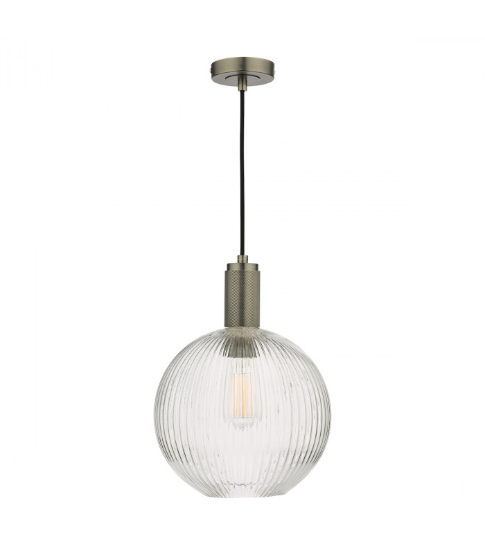 Nikolas Pendant Ceiling Light Antique Chrome Ribbed Round Glass-2